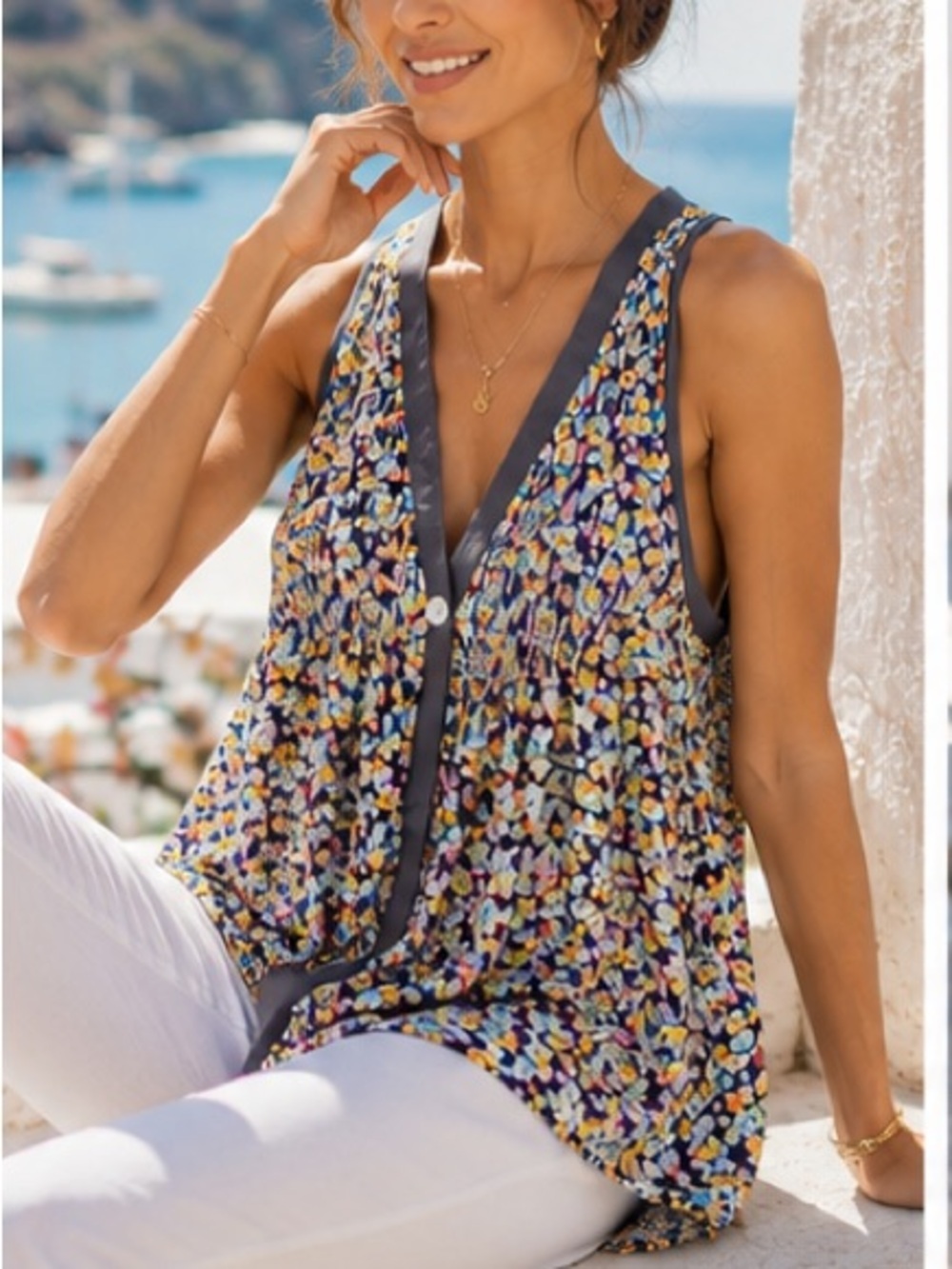 Elizabeth and James Tokyo silk floral sleeveless blouse XS